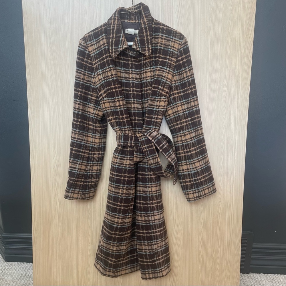J Crew women’s plaid trench coat.